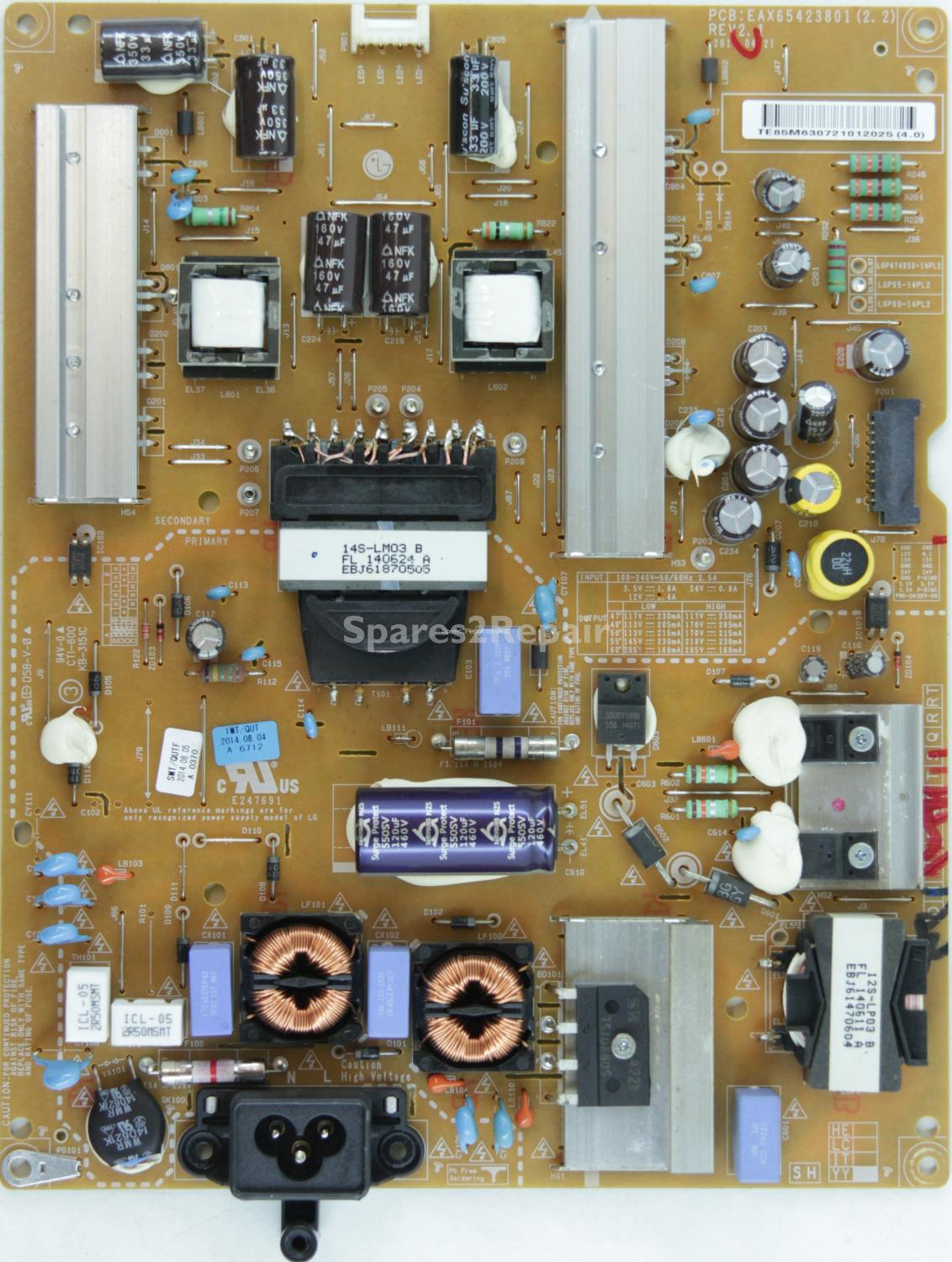 LG 55LB650V - Power Supply - EAY63072101 - EAX65423801(2.2) - REV2.1 - LGP55-14PL2 - YY