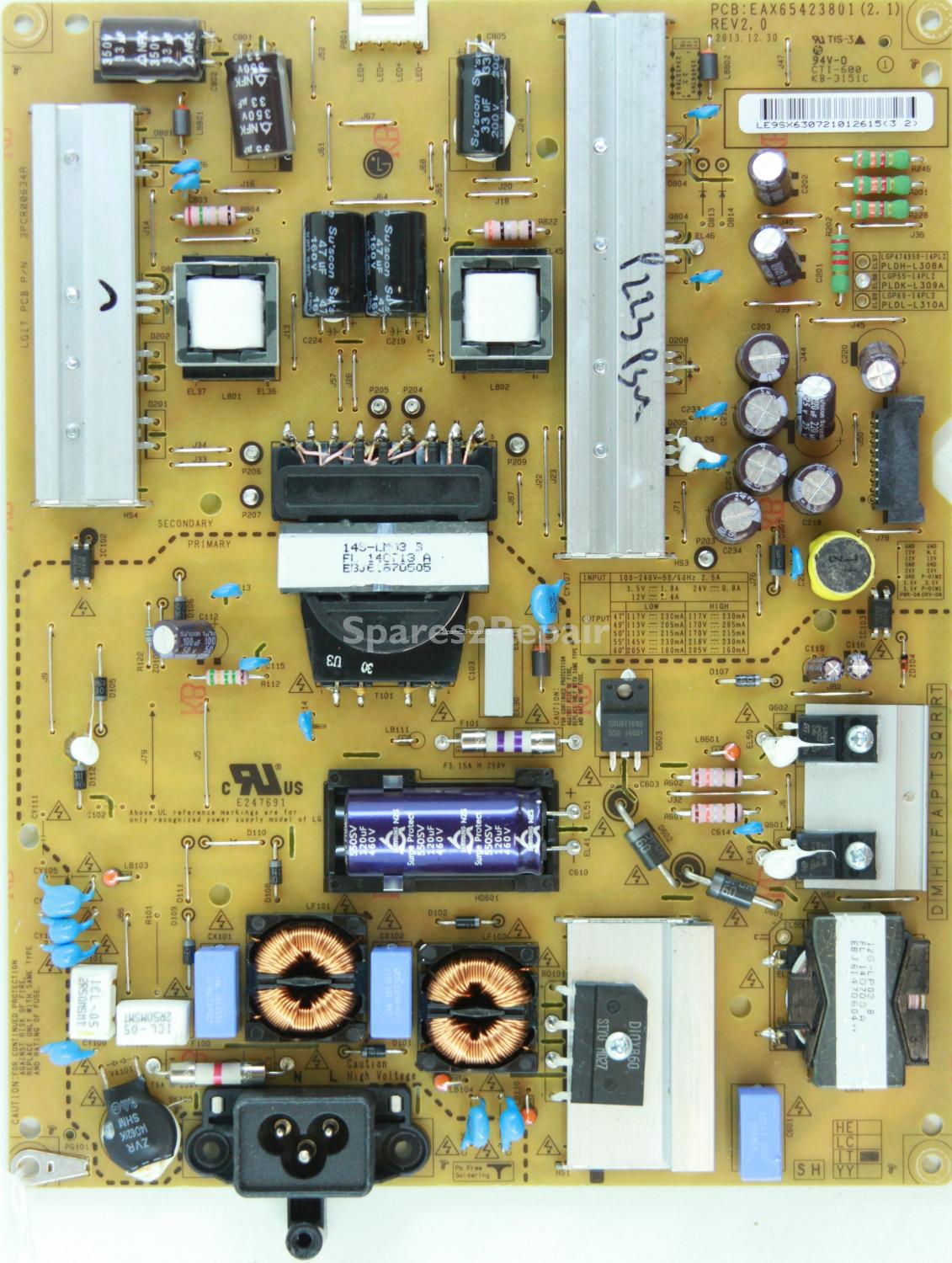 LG 55LB650V - Power Supply - EAY63072101 - EAX65423801(2.2) - REV2.1 - 3PCR00634A - LGP55-14PL2 - IT