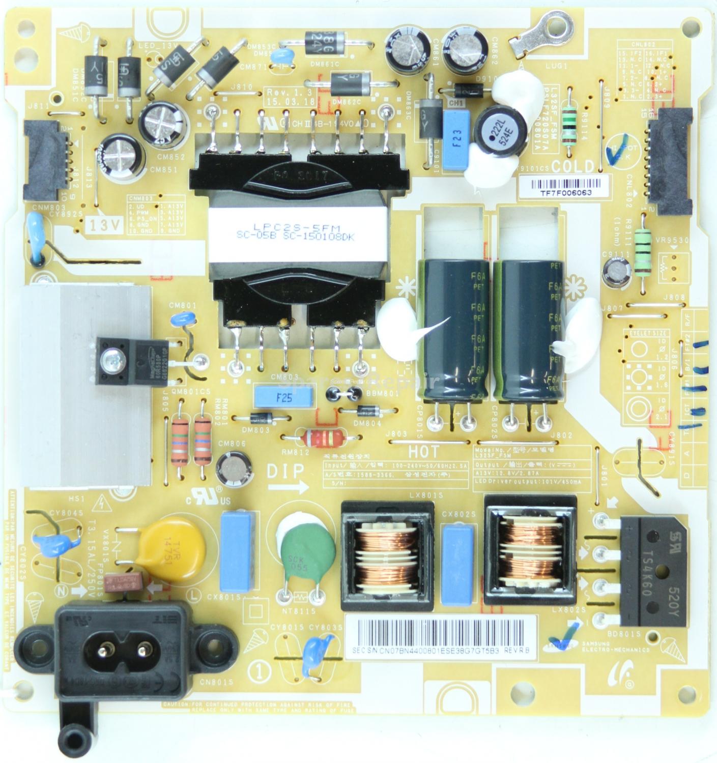 Samsung UE32J5500AK - PSU - BN44-00801E - Rev.1.3 - L32SF_FSM - PSLF720S07A