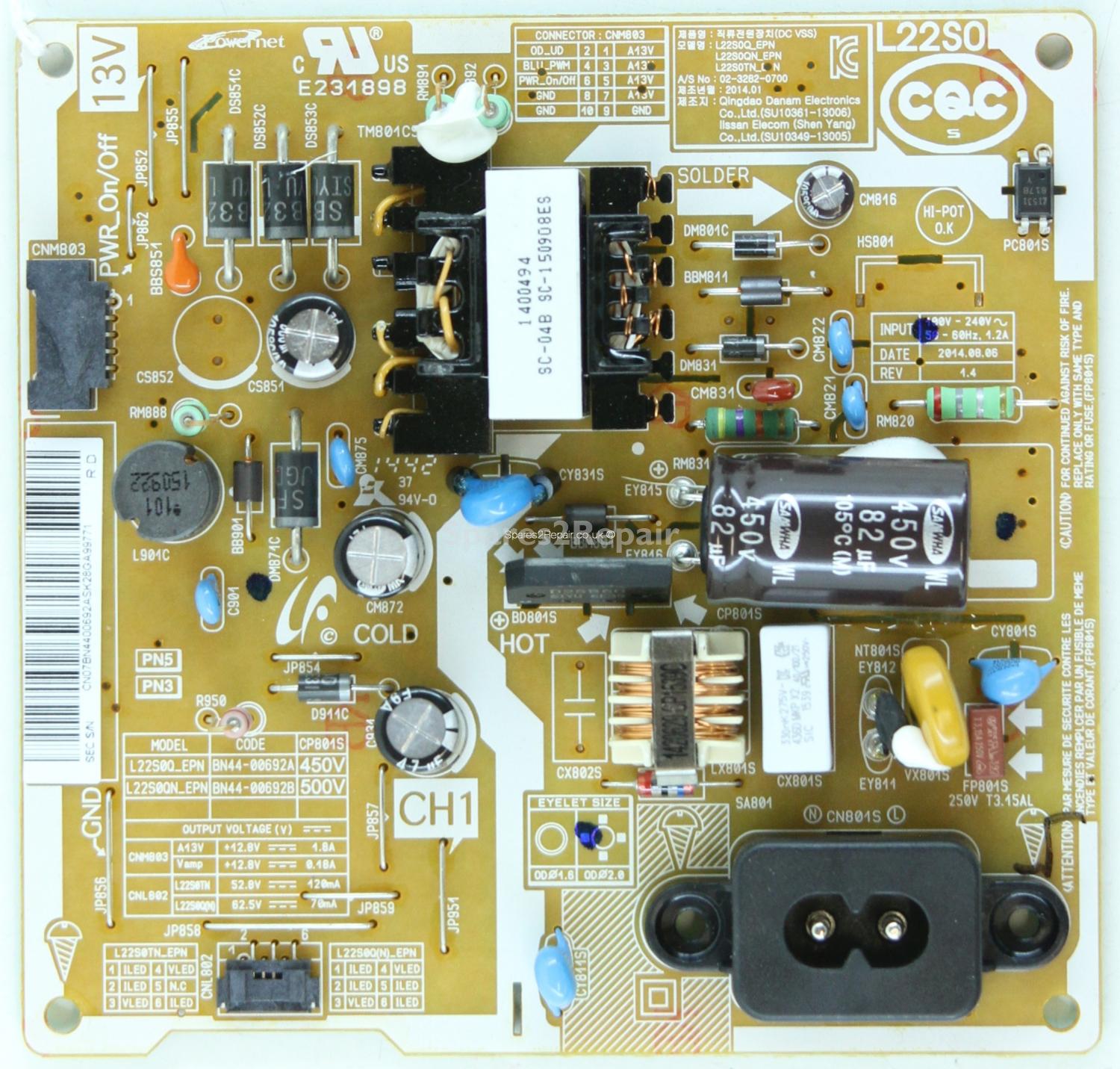 Samsung UE22H5610 - Power Supply - BN44-00692A - REV:1.4 - SU10349-13005 - L22S0Q_EPN