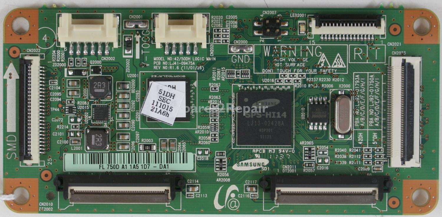 Samsung PS51D495A1K - Control Board - LJ41-09475A - R1.6 - LJ92-01750D A1 - 42/50DH LOGIC MAIN