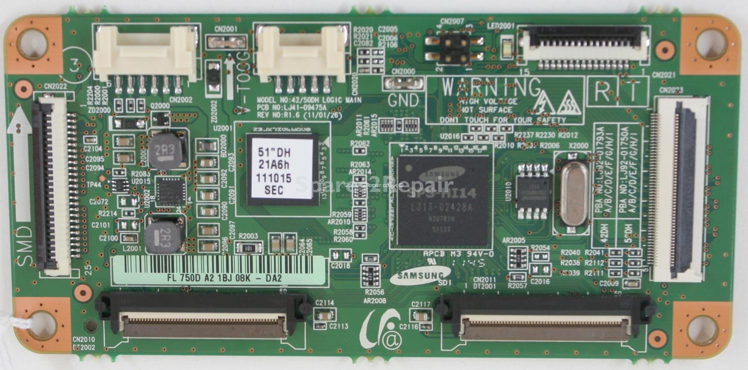 Samsung PS51D495A1K - Control Board - LJ41-09475A - R1.6 - LJ92-01750D A2 - 42/50DH LOGIC MAIN
